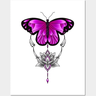 Colorful Butterfly Lotus Flower Posters and Art